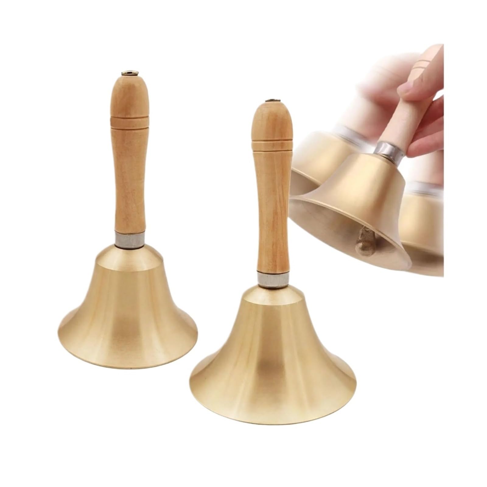 Campana de Mano Metal Campana de mano latón con mango madera | For el servicio de bar del hotel(110mmx246mm)