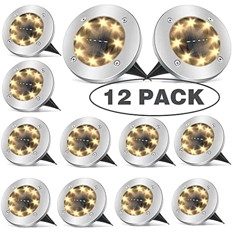 Torchtree Solar Lights Outdoor Garden, 12 Pack Solar Ground Lights, Disk Lights Decking Lights Solar Powered for Lawn Pathway Yard Landscape Walkway Cover