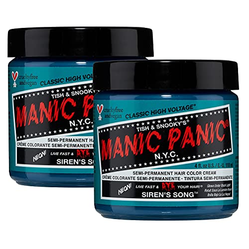 MANIC PANIC Classic Siren's Song Semi Permanent Hair Color - Neon Blue-Green Hair Dye for Women & Men That Lasts 4-6 Weeks - Vegan, Ammonia & Cruelty-Free - Create & Mix Custom Shades (4oz / 2pk)