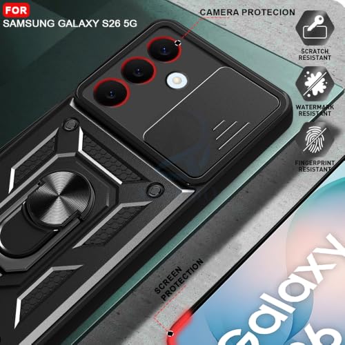 Image of AESTMO Tough Armor Samsung Galaxy S26 5G Bumper Back Case Cover | Ring Holder & Sliding Camera Shield Cover | 360 Degree Protection Back Case Cover for Samsung Galaxy S26 5G (Black)