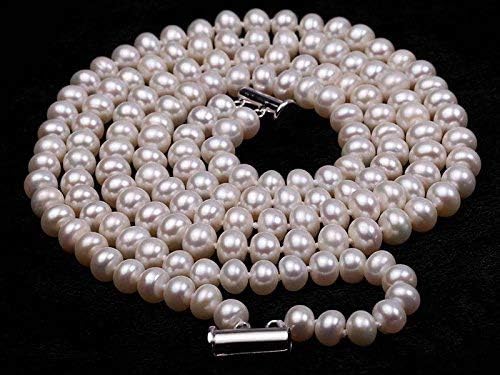 Miniatura 3 de JYX Pearl Collar clásico de doble hebra de 0.276 in, redondo, redondo, blanco, perlas cultivadas de agua dulce para mujer, 20 pulgadas, Perla, Perla