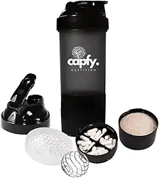 Coqueteleira Whey Academia 500ml com Mola Divisórias Shakeira Compartimento com Porta Comprimido Suplemento Shaker Misturador