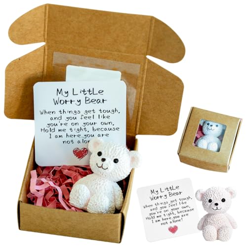 OZXVXZO Worry Bear Hug In A Box Mini Oso con Tarjeta Inspiradora Regalo Positivo de Felpa de Apoyo Emocional para Mujeres y Hombres, día de San