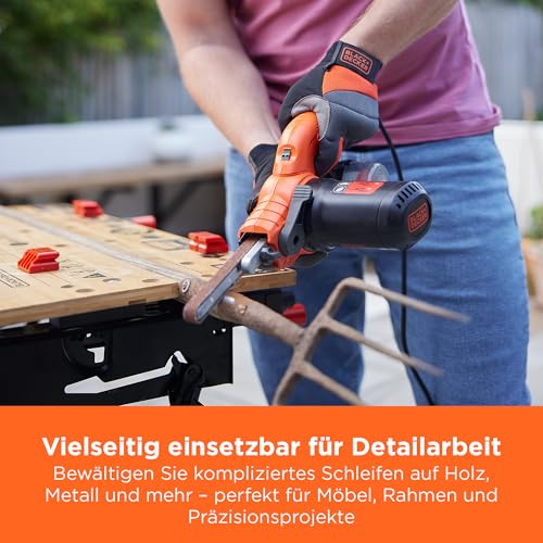 BLACK+DECKER 350W, 13mm Feilenschleifer mit 3 Schleifbändern & Staubsammelsystem, KA900E-QS