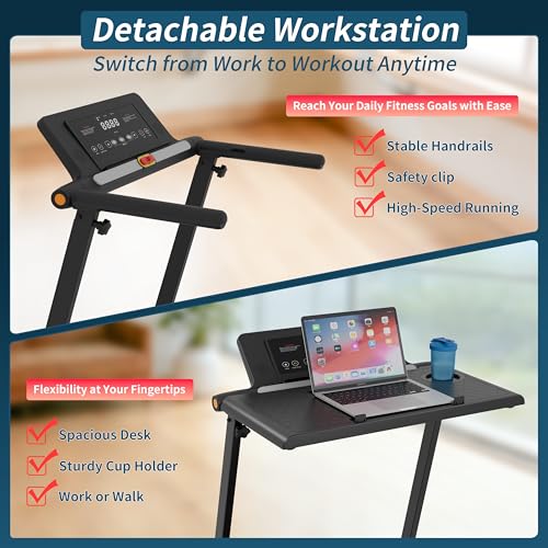 Image of Walking Pad Treadmill with Incline, 3 in 1 Under Desk Portable Folding Treadmill for Home /Office,3.0HP Small Walking Pad with Removable Desk Workstation & Handle 300 Lbs Capacity, 0.6-8.0MPH