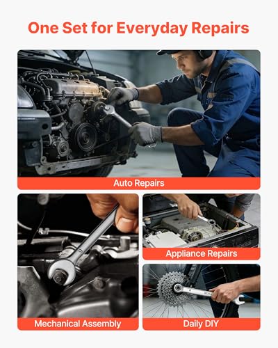 Image of VEVOR Combination Wrench Set, 44-Piece SAE and Metric | 12-Point Box End and 15 Angled Open End, with Roll Up Pouch, General Household and Automotive Repairs