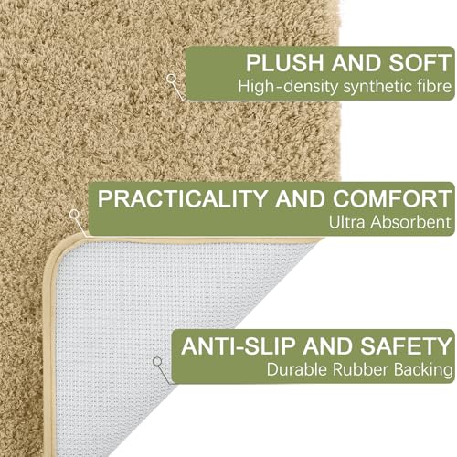 AROGAN Luxury Long Bathroom Runner Rug, 24x48 Inch Thick Soft and Absorbent Non Slip Bath Mat, Rubber Backing Quick Dry Rugs Carpets, Machine Washable Plush Mats for Shower Floor, Beige by AROGAN - Image 6
