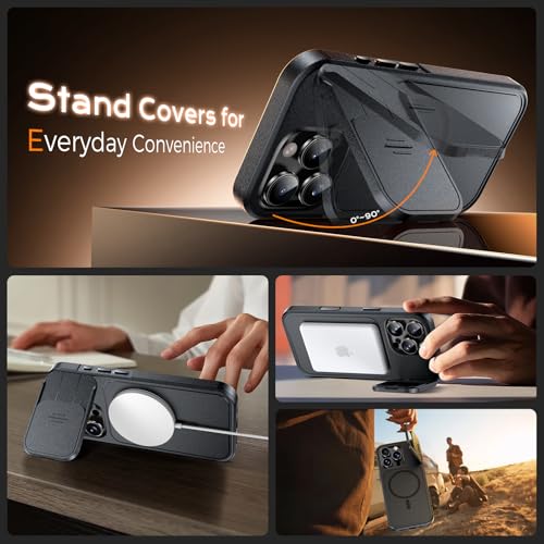 Image of TOCOL for iPhone 16 Pro Case with Slide Camera Cover, Kickstand and Camera Control Button, Fit for MagSafe, Rugged Solid Phone Case, Non-Slip, Drop Protection, Space Black