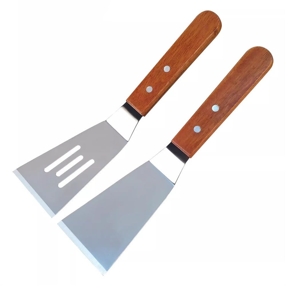 Espátula para barbacoa de acero inoxidable con borde eficiente para voltear alimentos
