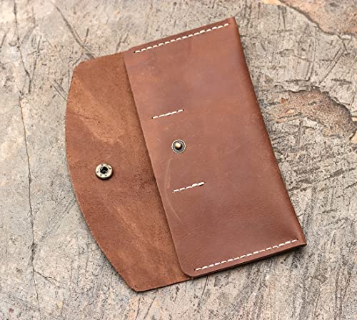 Handmade Leather Wallet with Card Slots, Coin Pocket, Large Capacity Long Envelope Wallet Tan Brown 7
