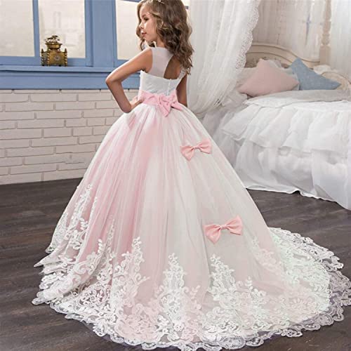 Girls Lace Princess Pageant Dresses, Girls Prom Puffy Tulle Ball Gown, Birthday Party Long Tail Prom Gown3