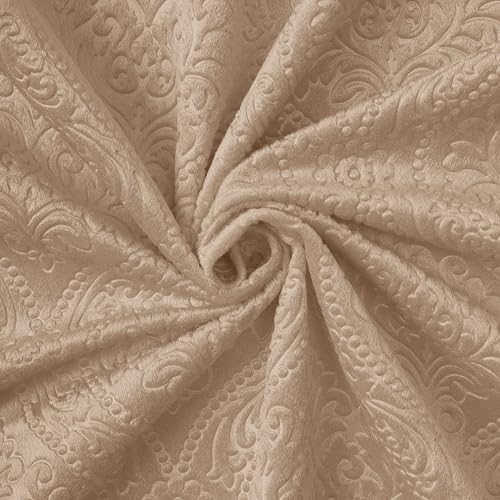 Image of Encasa XO Embossed Velvet Fabric Material by Meter Beige | Sofa Cloth Material | Unstitched Fabric for Making Cushion Cover, Sofa Cover | 175 GSM | 5 Meters, 500x150 cm
