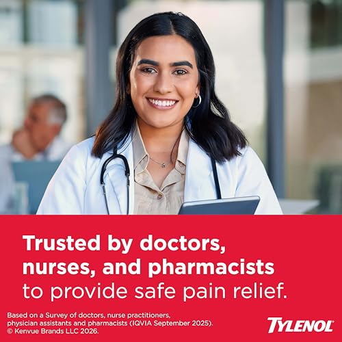 Image of Tylenol Extra Strength Caplets, Fast, Strong Pain Relief Pills, Fever Reducer for Adults, Acetaminophen 500 mg, Gentle on Stomach, Headache, Backache, Minor Aches, Pains, Minor Arthritis, 100 Count