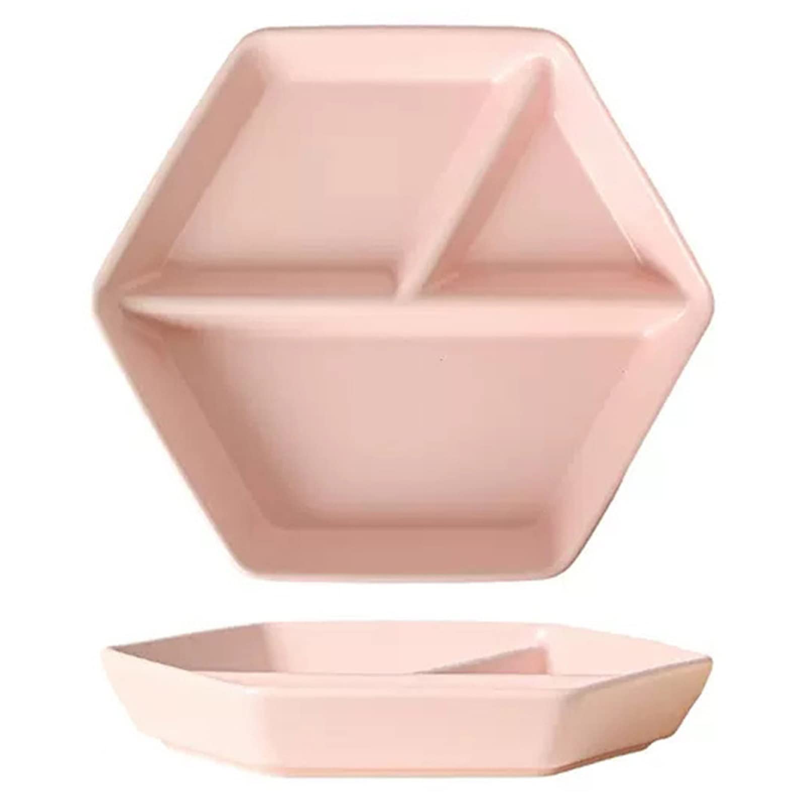 1 Pc Hexagonal Plates with 3 Compartment 211 Lose Weight Dinnerware Dish | Suitable for One-person Meal | Microwave & Dishwasher Safe | Non Slip | Snack Dishes (Color : Pink)