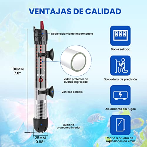 DoRight Calentador de Acuario Sumergible 50W Calentador de Acuario de Temperatura Ajustable, con Ventosa, Termómetro Incorporado Controlador de Temperatura Exterior para Pecera para Acuario 20L-60L - imagen 6