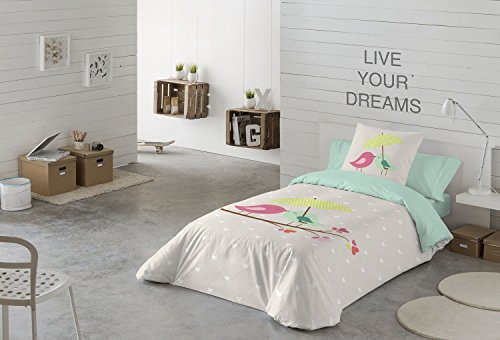 Naturals Edén Funda Nórdica, Algodón, Crudo/Azul, Cama 90 cm