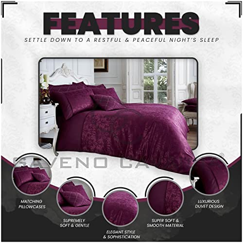 Gaveno Cavailia Jacqaurd VINCENZA Bed Set including Duvet Cover and Pillow Case, Polyester-Cotton, Aubergine, Super-King - Image 2