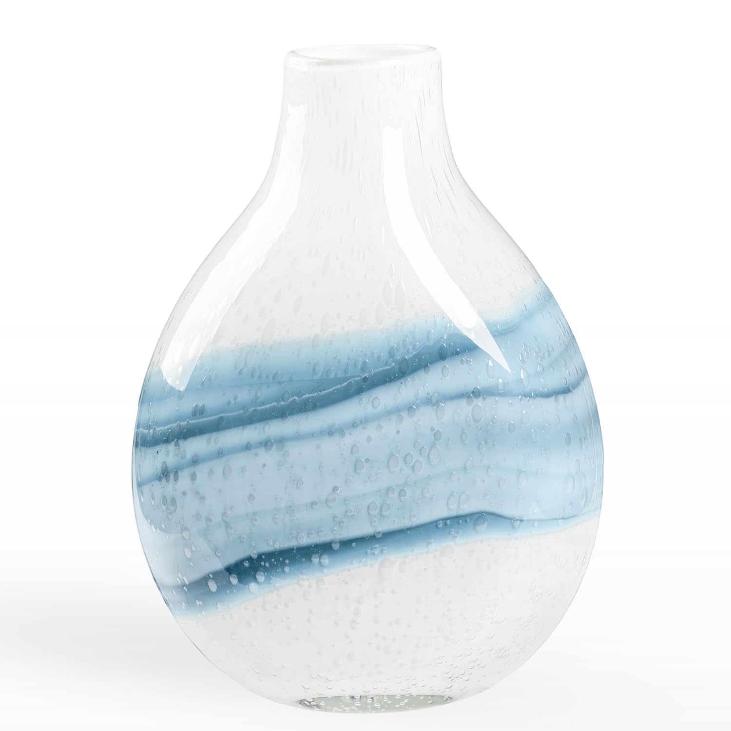 Andrea Glass Vase by Torre & Tagus - White Colored Glass Vase - 11" Tall for Living Room, Home Office, Coastal Decor