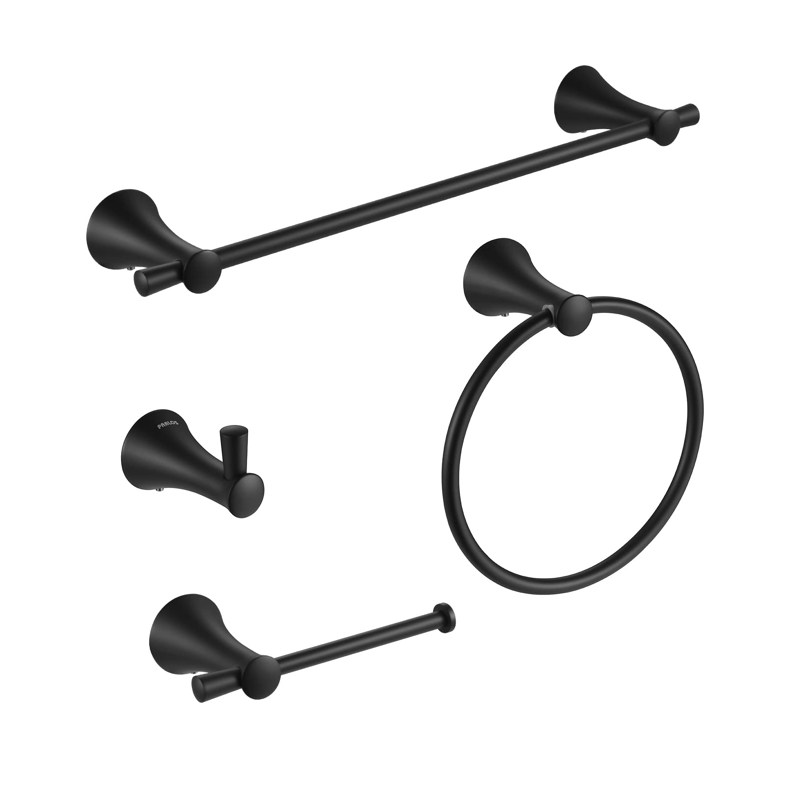 Badezimmer-Set 4-teilig Matt Schwarz – Handtuchstange, Ring, Halter & Haken | Wandmontage, Zinklegierung