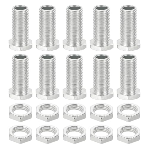 Image of PATIKIL M10x25mm Hex Bolts and Nuts Kit, 10 Set Fine Thread Hollow Screws Assortment Hexagon Head Screw Through Hole Bolt Chandelier Fasteners