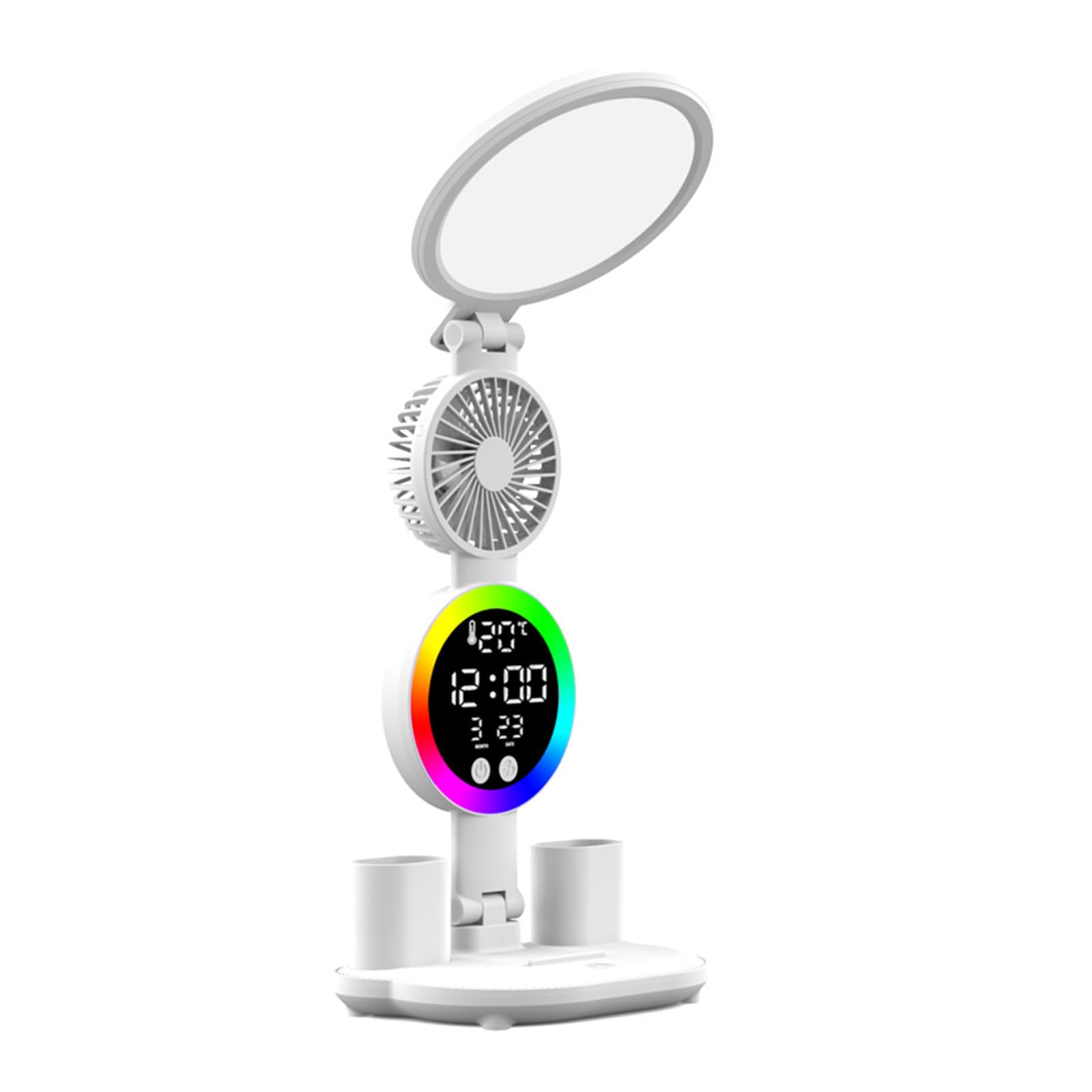 4 in 1 Foldable Led Desk Lamp with Pen Holder Fan Clock Ligh
