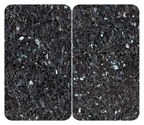 Herdabdeckplatte Universal Blauer Marmor, 2er Set Herdabdeckung für alle Herdarten, Gehärtetes Glas, 30 x 52 cm, mehrfarbig