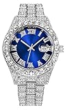 Hip Hop Iced Out Men's Rhinestone Watch Diamond Analog Quartz Watch (Blue)