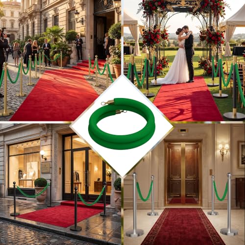 Image of 4PCS Green Velvet Stanchion Ropes 5 Ft Crowd Control Ropes Barrier with Gold Hooks for Party Supplies,Photobooth Accessories, Prom,Birthday,Business,Wedding, Museums