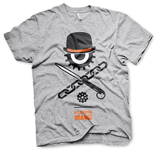 Offizielles Clockwork Bowler Eye T-Shirt Orange Gr. M, Heathergrey