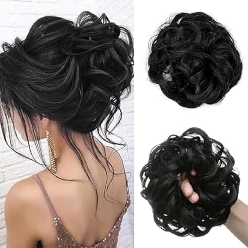 Image of CLITZ Synthetic Messy Juda Bun Hair Extension for Women and Girls | Indian Hair Scrunchies and Ponytail Hairpiece | Heat-Resistant, Tangle-Free Natural Hair Buns for Style (Pack of 1, Black)