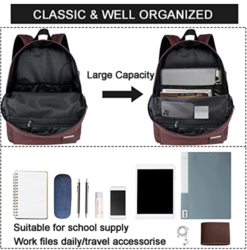 Image of SUPACOOL Casual Laptop Backpack for Men and Women, Backpack for College, USB Charging Port, Lightweight Pack Back(Coffee)