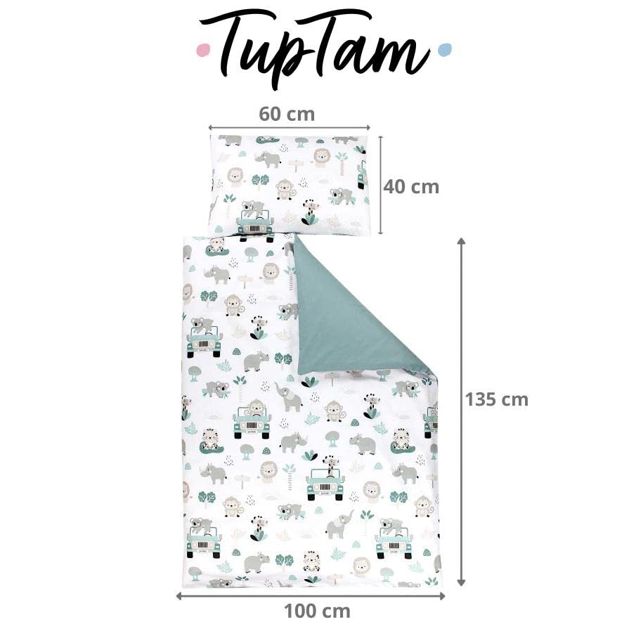TupTam Kinder Bettwäsche Gemustert 2-Teilig Wendebettwäsche, Farbe: Zoo Grün, Größe: 120x90 cm
