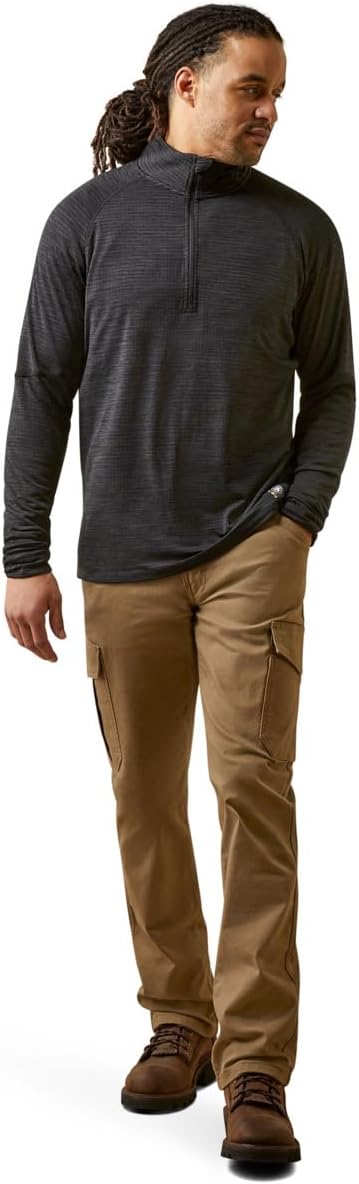 ARIAT Men's Rebar Gridwork Baselayer 1/4 Zip T-Shirt - Black, Large