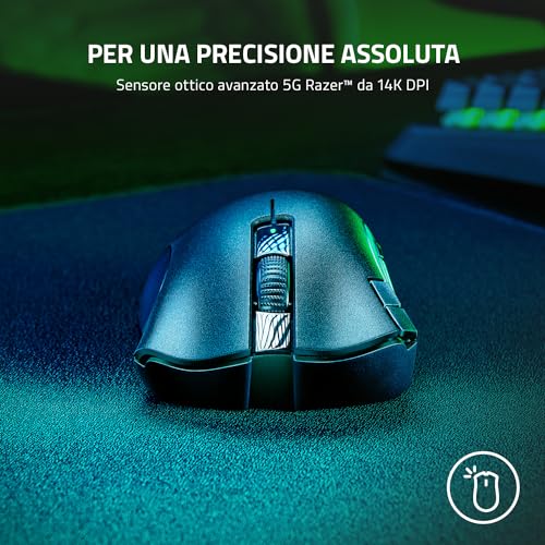 DeathAdder V2 X HyperSpeed - Mouse Ergonomico per il Gioco Wireless (235 ore di Durata Della Batteria, Sensore Ottico 14K DPI, Interruttori Meccanici Gen-2, 7 Pulsanti Programmabili) Nero - Mouse gaming - Immagine 5