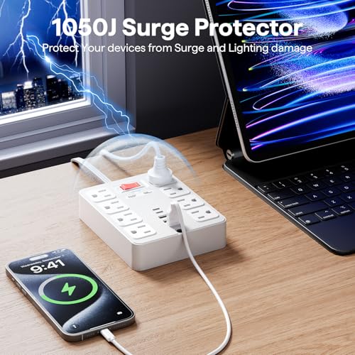 13 in 1 Surge Protector Power Strip Flat Plug 8 Widely AC Outlet 3 USB Ports,1250W/10A,5 ft Extension Cord with Multiple Outlets, Desk Extender for Dorm, Home,Travel,Office Essentials,ETL Listed by Solidock - Used condition - Image 3
