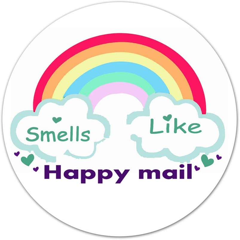 amazon com smells like happy mail stickers 1 5 inch happy mail cute mailing stickers round packaging colorful rainbow small shop stickers small business thank you sticker 500 pcs office products