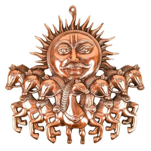 Image of Apka Mart The Online Shop 7 Running Horse With Sun Wall Hanging - For Vastu, Feng Shui, Home, Office, Living Room Wall Decor & Gifts (Metal - Alloy, Color - Copper Shade, Size - 17x17 Inch)