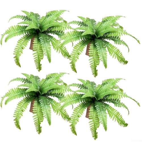 ZiStarlilife 4 piezas de madera artificial para helechos artificiales, plantas verdes, helechos artificiales resistentes a los rayos UV, para interiores y exteriores, jardín, decoración del hogar (4