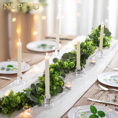 Nuptio Glass Taper Candle Holders: 2 Pcs Clear Small Candlestick Tapered Holder For Candles Sticks Modern Short Tapers Candleholders For Wedding Christmas Thanksgiving Party Table Decor thumb #2