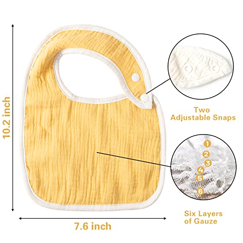 Zainpe 6Pcs Snap Muslin Cotton Baby Bibs for Boys Girls Blue Green Feeding Bib Adjustable Neutral Gray Burp Cloths with 6 Absorbent Soft Layers for Unisex Infant Toddler Drooling Teething and Eating2