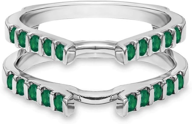 Green Emerald Enhancer Guard for Women, 14K Gold Finish Round Cut Emerald Ladies Bridal Wedding Wrap Ring