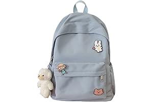 Kawaii Cute Aesthetic School Backpack with Accessories Pin Plush Pendant for Teen Girls, Students