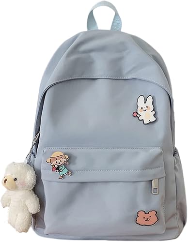 Miniatura 9 de Linda mochila estética Kawaii para laptop con accesorios Pin colgante de felpa para adolescentes y estudiantes, Rosado, Kawaii
