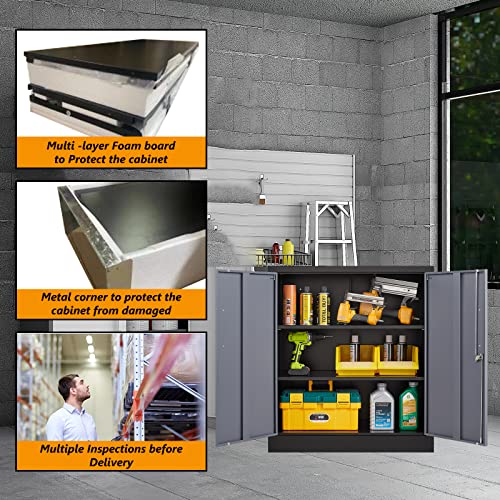 Stani Metal Storage Cabinet, Storage Cabinet With 2 Adjustable Shelves, Steel Counter Cabinet With Lockable Doors For Home Office #TOP7