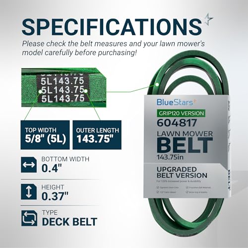 Image of [Upgraded Grip120] BlueStars 604817 Mower Deck Belt 5 /8 inch x 143.75 inch | For 54 inch Deck Hustler Raptor SD SDX RD FasTrak Zero Turn Mowers 932558 934604 791335 933101 934760 935882 935833 Aramid Cord