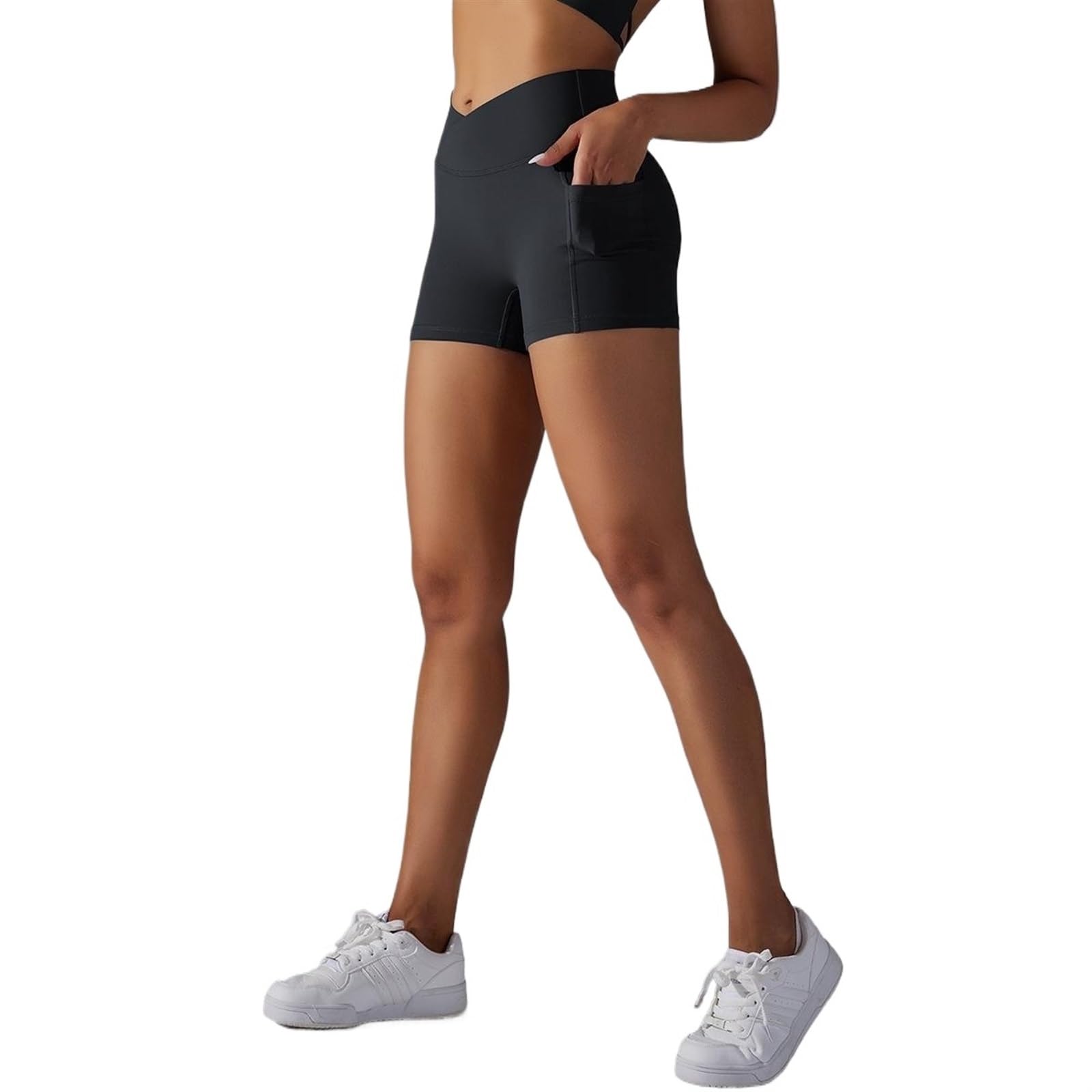 2 Pièces Short De Sport Avec Poches Femmes Taille Haute Pantalon Court De Cyclisme Leggings Doux Yoga Motard Course À Pied
