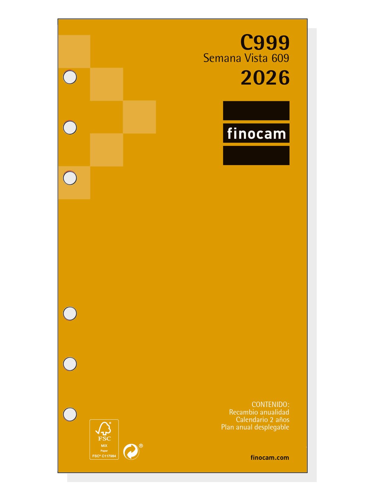 Finocam - Annual Classic 2026 Weekly Horizontal View Refill January 2026 - December 2026 (12 months) Spanish