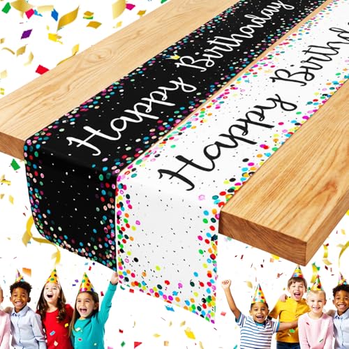 2 pièces Chemin de Table Happy Birthday, 180 x 33 cm, à Pois colorés, décoration de Table, Nappe pour fêtes d'anniversaire à la Maison
