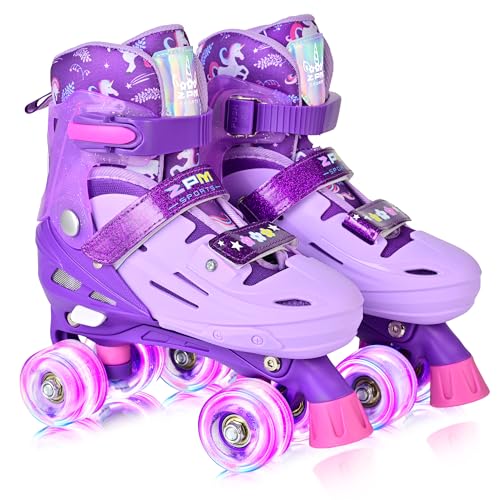 2PM SPORTS Kids Roller Skates Girls Ages 5-8 8-12 3-5 4-7 6-12 10-12 with Light Up Wheels, Outdoor Indoor Girls Rollerskates for Kids Beginner Toddler Size 10C 11C 12C 13C 1 2 3 4 5 6 Unicorn Purple