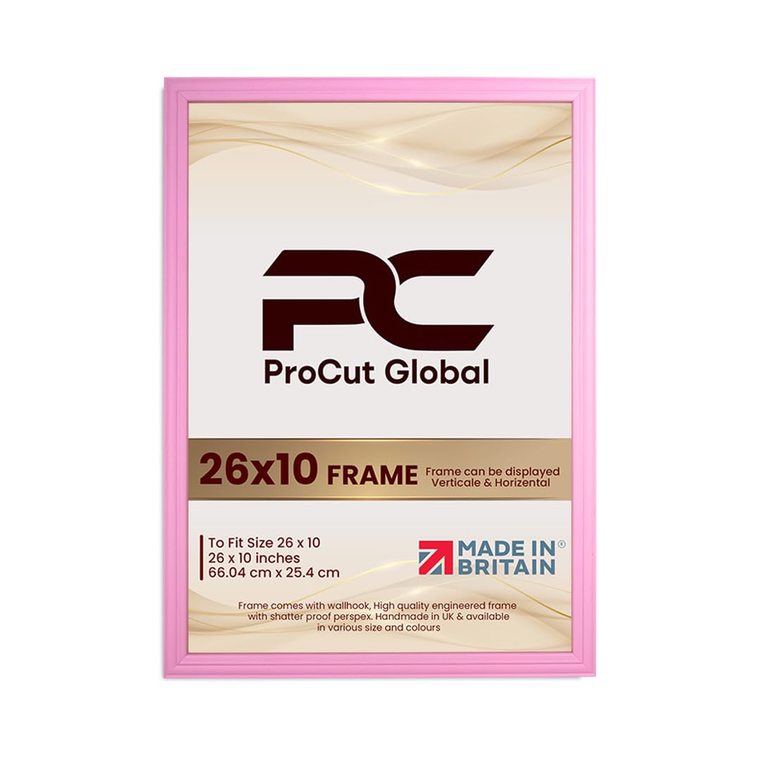 Procut Global 26x10 Pastel Pink Picture Frames - Classic Wooden Photo Frame with Shatterproof Perspex for Wall or Tabletop - Perfect for Posters, Certificates & Prints - Sizes & Colors Available